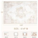 Area Rug 6x9 Vintage Rug: Washable Living Room Rugs Retro Medallion Distressed Large Rugs Soft Low Pile Non-Slip Indoor Floor Carpet for Bedroom Kitchen Nursery Dining Table Office (Beige, 6