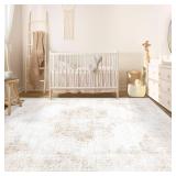 Area Rug 6x9 Vintage Rug: Washable Living Room Rugs Retro Medallion Distressed Large Rugs Soft Low Pile Non-Slip Indoor Floor Carpet for Bedroom Kitchen Nursery Dining Table Office (Beige, 6