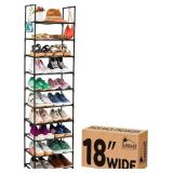 Sundaze Shoe Rack - 10 Tier Tall Shoe Rack for Closet, Sturdy Stackable Shoe Organizer for Closet, Bedroom, Entryway, Garage, Non Woven Fabric Shelf, Black, Holds 20-30 Pairs
