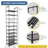 Sundaze Shoe Rack - 10 Tier Tall Shoe Rack for Closet, Sturdy Stackable Shoe Organizer for Closet, Bedroom, Entryway, Garage, Non Woven Fabric Shelf, Black, Holds 20-30 Pairs