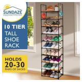 Sundaze Shoe Rack - 10 Tier Tall Shoe Rack for Closet, Sturdy Stackable Shoe Organizer for Closet, Bedroom, Entryway, Garage, Non Woven Fabric Shelf, Black, Holds 20-30 Pairs