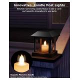 4 Pack Solar Post Lights Outdoor with 3D Flickering Candle Wick, Solar Post Cap Lights IP67 Waterproof, Warm LED Lighting Decor for Fence Deck Mailbox Yard Porch, Fit 4x4, 5x5 or 6x6 Vinyl/Wooden Post