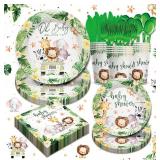 Safari Birthday Supplies Tableware Boys - Safari Jungle Baby Shower Party Decorations Include Plates, Cups, Napkins, Tableware, Wild Birthday Baby Shower Decorations | 24 Guests