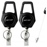 Retractable Keychain Heavy Duty, Multitool Carabiner Badge Holder, ID Holder Clip, Tactical Badge Reel With 29.5" Steel Cord, 2Pack Black