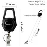Retractable Keychain Heavy Duty, Multitool Carabiner Badge Holder, ID Holder Clip, Tactical Badge Reel With 29.5" Steel Cord, 2Pack Black