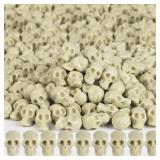 150 Mini Plastic Skull Heads, Halloween Miniature Figurines Skulls Heads Ornaments for DIY Crafts, Home Prank Props, Bar Home Table Decoration, Party Favors, Beige