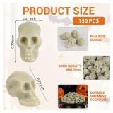 150 Mini Plastic Skull Heads, Halloween Miniature Figurines Skulls Heads Ornaments for DIY Crafts, Home Prank Props, Bar Home Table Decoration, Party Favors, Beige