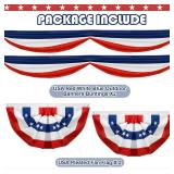 Eurzom 3 Pack Veterans Day Patriotic Decorations Include 2 American Pleated Fan Flags and 32.8 ft Red White Blue Bunting Banner for Veterans Labor Memorial Day Outdoor Porch Garden Decorations