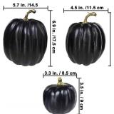 Winlyn 7 Pcs Assorted Artificial Black Pumpkins Halloween Faux Rustic Decorative Foam Pumpkins for Fall Halloween Thanksgiving Tabletop Centerpiece Mantel Kitchen Decor