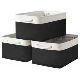TheWarmHome Storage Basket for Organizing - Large 3 Pack 15.7x11.8x8.3 inch Collapsible Storage Bin for Shelves with Handles Laundry Cube Toy Closet Nursery (Whiet & Black)