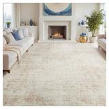 $136 9x12 Area Rugs for Living Room Washable Rug: Anti-Skid Abstract Modern Living Room Rug Soft Thin Carpets Indoor Floor Non-Shedding Carpet for Bedroom Dining Farmhouse Nursery Home Office Beige Wh