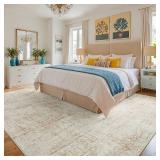 $136 9x12 Area Rugs for Living Room Washable Rug: Anti-Skid Abstract Modern Living Room Rug Soft Thin Carpets Indoor Floor Non-Shedding Carpet for Bedroom Dining Farmhouse Nursery Home Office Beige Wh