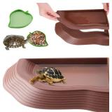 Tortoise Water Dish with Ramp, 3-Piece Tortoise Food & Water Bowls with Leaf Food Dish for Small Reptiles like Bearded Dragon, Gecko & Lizard