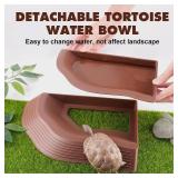 Tortoise Water Dish with Ramp, 3-Piece Tortoise Food & Water Bowls with Leaf Food Dish for Small Reptiles like Bearded Dragon, Gecko & Lizard