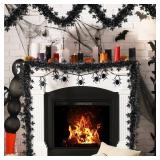 50FT Halloween Tinsel Garland Decorations, Black Shiny Metallic Streamer Garland with Maple Leaves for Home Tree Mantle Indoor Outdoor Halloween Party Supplies