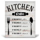 Kitchen Rules - Hanging Kitchen Rules Wood Decor Sign - Rustic Kitchen Wall Art Decor - Kitchen Decorations for Kitchen Wall Decor Kitchen Counter Decor - A01