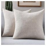 Lot Of 2 FUTEI Natural Decorative Throw Pillow Covers 16x16 Inch Set of 2,Soft Linen Slub Texture Cushion Case,Farmhouse Home Decor for Couch Bed Living Room