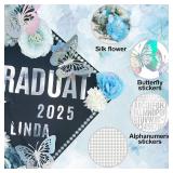 Focushine DIY Graduation Cap Decorations Kit: Artificial Flowers, 3D Butterfly, Rhinestones & Alphabet Stickers for 2025 Grad Party