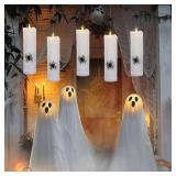 Halloween Floating Candles Flameless with 3D Spider, Set of 4 Hanging Candles Floating with Fishing Line, Floating Candle with Remote, Halloween Candle with 3 Black Spider for Home Decor