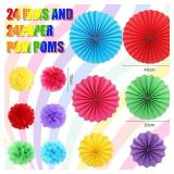 AmazingSpark 48 Pcs Rainbow Party Car Decorations 8" 12" 16" Colorful Paper Fans Paper Pom Poms Rainbow Tissue Flowers with Adhesive Magnetic Sheet for Wedding Birthday Fiesta Carnival Baby Shower