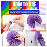 AmazingSpark 48 Pcs Rainbow Party Car Decorations 8" 12" 16" Colorful Paper Fans Paper Pom Poms Rainbow Tissue Flowers with Adhesive Magnetic Sheet for Wedding Birthday Fiesta Carnival Baby Shower
