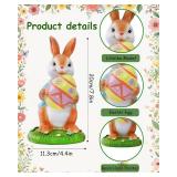 Hand-Painted Bunny Figurine - 7.8 Inch Resin Rabbit Statue Decor for Home Shelf, Kids Room, Garden, Collectible Artisan Craft Gift