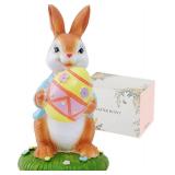 Hand-Painted Bunny Figurine - 7.8 Inch Resin Rabbit Statue Decor for Home Shelf, Kids Room, Garden, Collectible Artisan Craft Gift