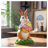 Hand-Painted Bunny Figurine - 7.8 Inch Resin Rabbit Statue Decor for Home Shelf, Kids Room, Garden, Collectible Artisan Craft Gift