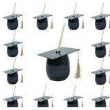 Graduation Cups with Lids and Straws, Reusable Plastic Cap Cups with Tassels, Bulk Graduation Party Favors for Class of 2025, Black Supplies for Grad Party(3 Pack)