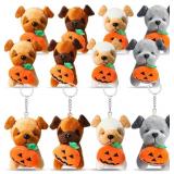 12 Pcs Halloween Mini Plush Dogs 4 Inches Puppy Dog Stuffed Animals Toys with Keychain Small Stuffed Pumpkin Animal Bulk for Halloween Birthday School Party Favors