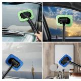 Windshield Cleaning Tool Windshield Cleaning Wand Auto Window Cleaner,5 Pieces Reusable Cloth Pads for Car Interior, Dirty Car Washing Brushes (Green)