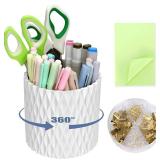 3Pcs 360  Rotating Desk Organizers and Accessories with Pen Holder Sticky Note and Clips Set, Desktop Storage Stationery Supplies Organizer, Cute Pencil Cup for Office, School, Dorm Room