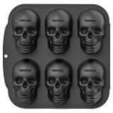 Skull Cake Pan Silicone Mold,6 Cavities Pirate Skull 3D Silicone Mold Baking Pan,For Baking, For Halloween,Easy Release & Dishwasher Safe