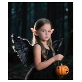 CLONG Black Wings Fallen Angel Costume Wings and Halo Devil Fairy Wings for Girls Kids Women Halloween