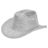 Silver Space Cowboy Hat - Sparkly Glitter Holographic Cowgirl Hat Rave Hat for Bachlorette Party Halloween(L)