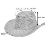 Silver Space Cowboy Hat - Sparkly Glitter Holographic Cowgirl Hat Rave Hat for Bachlorette Party Halloween(L)
