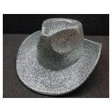 Silver Space Cowboy Hat - Sparkly Glitter Holographic Cowgirl Hat Rave Hat for Bachlorette Party Halloween(L)