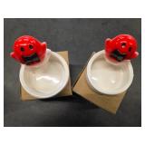 Lot of 2 4" Halloween Ghost Tea Light Holder - Creepy Ceramic Candle Stand with Red Eyes for Home, Party Decor - Seasonal Tabletop Decoration