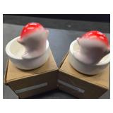 Lot of 2 4" Halloween Ghost Tea Light Holder - Creepy Ceramic Candle Stand with Red Eyes for Home, Party Decor - Seasonal Tabletop Decoration