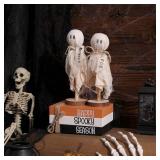 Halloween Decorations Indoor, 1 Set of Happy Spooky Season Wood Faux Books Stack,2 Primitive Halloween Ghosts on Wood Stand & 1 Black Cat Centerpiece for Tiered Tray Table Shelf Decor