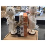 Halloween Decorations Indoor, 1 Set of Happy Spooky Season Wood Faux Books Stack,2 Primitive Halloween Ghosts on Wood Stand & 1 Black Cat Centerpiece for Tiered Tray Table Shelf Decor