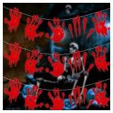 Ganeen Halloween Bloody Handprint Decorations Halloween Bloody Hands Red String Lights 10 ft 20 LED Horror Scary Hanging LED Lights Battery Operated for Murder Mystery Party Home Indoor Outdoor Decor