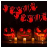 Ganeen Halloween Bloody Handprint Decorations Halloween Bloody Hands Red String Lights 10 ft 20 LED Horror Scary Hanging LED Lights Battery Operated for Murder Mystery Party Home Indoor Outdoor Decor