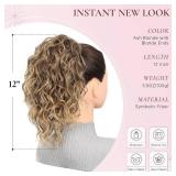 Clip on Ponytails for Women - 12 Inch Curly Ponytail Extension, Natural Pony Tails Hair Extensions, Synthetic Hair Extensions Ponytail, Clip in Ponytail (Color: Ash Blonde with Blonde Ends)