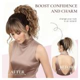 Clip on Ponytails for Women - 12 Inch Curly Ponytail Extension, Natural Pony Tails Hair Extensions, Synthetic Hair Extensions Ponytail, Clip in Ponytail (Color: Ash Blonde with Blonde Ends)