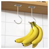 Modern Banana Hanger Hook Under Cabinet: Adhesive Banana Holder, Foldable with Magnets When Not in Use, Under Counter Banana Hook, Stainless, Hold 13 LB, Silver, 2 Pack