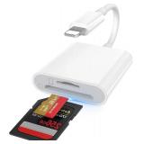 MFi Certified SD Card Reader for iPhone 2 in 1 Dual Slot SD/TF Card Camera Memory Card Adapter for iPhone 14/13/12/11/X/XS/XR/8/7 iPad, Plug & Play