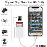 MFi Certified SD Card Reader for iPhone 2 in 1 Dual Slot SD/TF Card Camera Memory Card Adapter for iPhone 14/13/12/11/X/XS/XR/8/7 iPad, Plug & Play