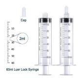 60mL Luer Lock Syringes Without Needle, Syringe for Liquid, Syringe for Science Labs, Feeding, Liquid Measurement, Pack of 4