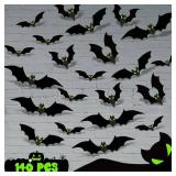 Lot of 3, 140 Pcs 3D Bats Halloween Decorations with Glow Eyes, Spooky and Scary PVC Bats Indoor and Outdoor Halloween Decor for Walls Windows Garage Bathroom Kitchen Bedroom and Parties, Gothic Decor